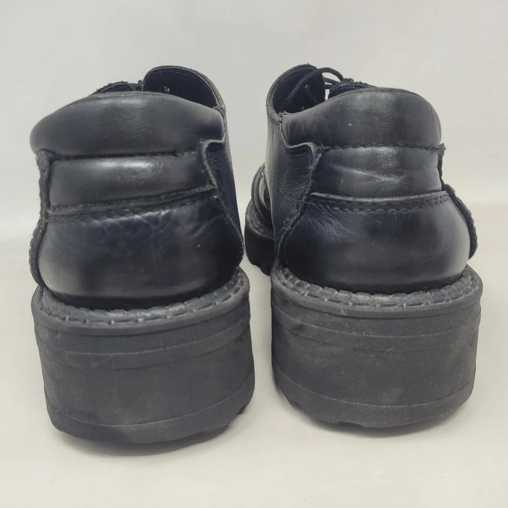 Vintage Bed Stu Shoes 10.5M Black Leather Lug Sole Chunky Cap Toe Y2K Oxfords